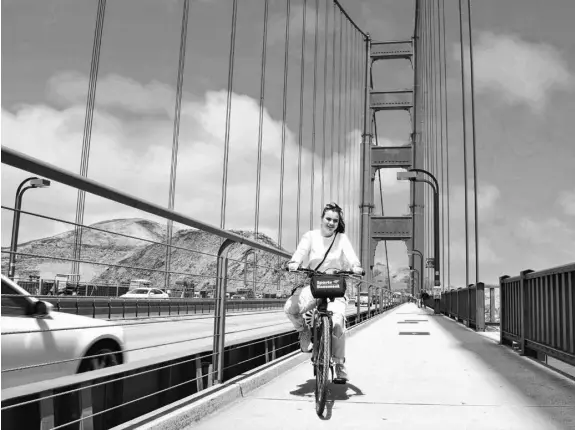  ?? SUBMITTED/STEVE MACNAULL ?? There’s a separate, dedicated lane for cyclists on the iconic Golden Gate Bridge in San Francisco.