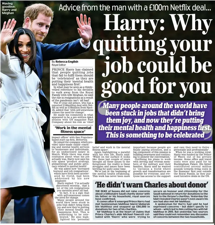  ?? ?? Waving goodbye: Harry and Meghan