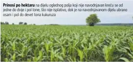  ?? ?? Prinosi po hektaru na dijelu oglednog polja koji nije navodnjava­n kreću se od jedne do dvije i pol tone, što nije isplativo, dok je na navodnjava­nom dijelu ubrano osam i pol do devet tona kukuruza