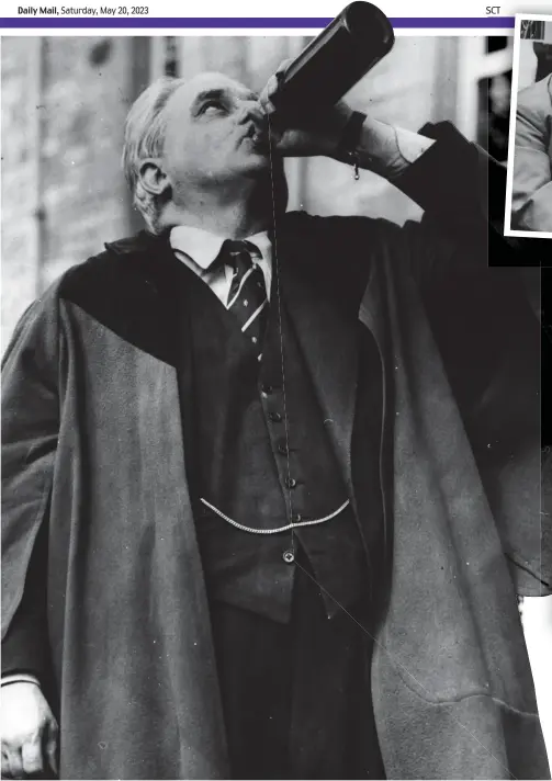  ?? ?? Bon viveur: Lord Bob Boothby, left, has a drink during his installati­on ceremony as rector at St Andrews University