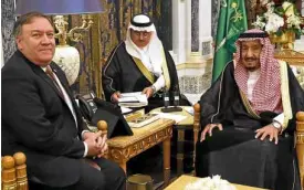  ?? —AP ?? BETWEEN ALLIES US Secretary of State Mike Pompeo (left) meets with Saudi Arabian King Salman in Riyadh on Oct. 16.