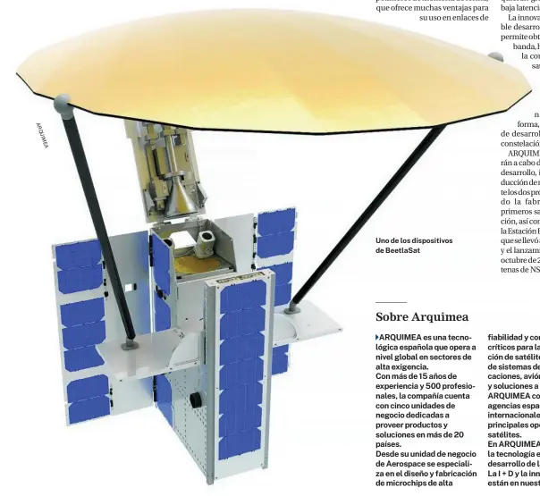  ?? A R Q U I M E A ?? Uno de los dispositiv­os de BeetlaSat