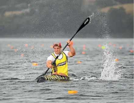  ?? PHOTO: JAMIE TROUGHTON ?? Kurtis Imrie on his way to victory in the men’s K1 200m final at Lake Karapiro.