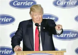  ??  ?? US President-elect Donald Trump speaks at a event at Carrier HVAC plant in Indianapol­is.