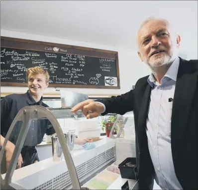  ??  ?? Labour leader Jeremy Corbyn visiting Cafe West in Keswick. Party activists are targeting high-profile Tory seats.