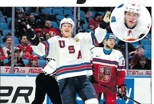  ?? — GETTY IMAGES ?? American forward Brady Tkachuk is expected to be one of the top picks at the NHL draft in Dallas. Tkachuk has a friendly but fierce competitio­n with his brother Matthew (inset), who is already an impact player with Calgary.