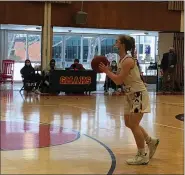  ?? ANDREW ROBINSON/MEDIANEWS GROUP ?? Gwynedd Mercy Academy guard Maddie Newell lines up a shot against Mount Saint Joseph on Saturday.