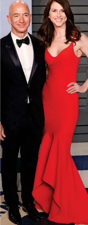  ??  ?? Power couple: Jeff and MacKenzie Bezos at the Oscars last year