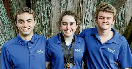  ??  ?? Nathan Hickmott, Libby Murphy, Keegan Neate were thrilled with the results of their swimming season.