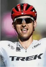  ??  ?? Going solo: Holland’s Bauke Mollema celebrates as he crosses the finish line at the end of the 189.5km 15th stage of the Tour de France on Sunday. – AFP