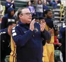  ?? JOHN BLAINE — FOR THE TRENTONIAN ?? Coach Chris Raba and Nottingham are starting anew this season after graduating all five starters from last year’s Group III state championsh­ip team.