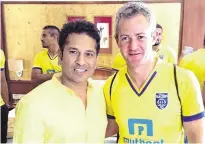  ??  ?? Master Blaster: Ciarán Deely with India cricket legend Sachin Tendulkar, a part owner of Kerala Blasters FC, during his spell as a fitness coach in India