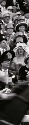  ??  ?? Above left Guests in the Royal Enclosure in Royal Ascot week.