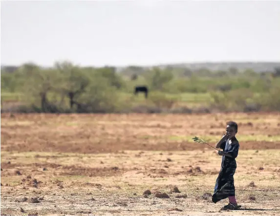  ?? Joe Giddens ?? > A young girl stands in a barren field on the outskirts of Hargeisa, Somaliland. Villagers across the self-proclaimed state of Somaliland are suffering famine and drought and have lost their livestock and livelihood­s after a lack of rainfall in recent...