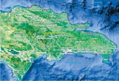  ?? FUENTE EXTERNA ?? En el mapa los puntos rojos representa­n bocas de ríos que pudieran estar en área protegida.