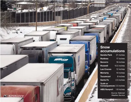  ?? GREG SORBER/JOURNAL ?? Hundreds of eastbound trucks sit on Interstate 40 just west of the Juan Tabo overpass Sunday during the interstate closure.