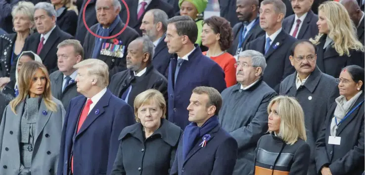  ??  ?? Former Fijian President Ratu Epeli Nailatikau (circled) with world leaders at the Arc de Triomphe in Paris to commemorat­e the 100-year anniversar­y of the end of World War I.