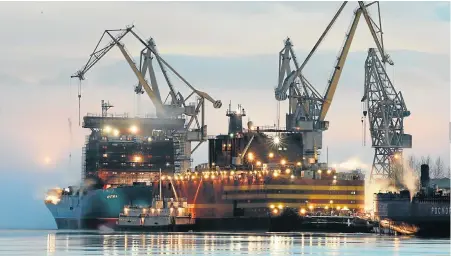  ?? Picture: Peter Kovalevvia/Getty Images ?? Powerships — whether nuclear-powered like the Akademik Lomonosov power barge, above, or powered by regasified liquid natural gas as in the case of the writer’s company — are in effect floating self-contained power stations that travel to where power is needed.