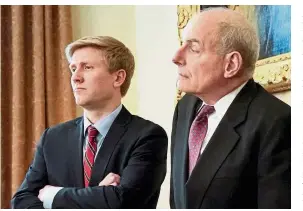  ?? — Reuters ?? Incoming and outgoing: Ayers (left) and Kelly listening as Trump holds a Cabinet meeting at the White House in Washington.