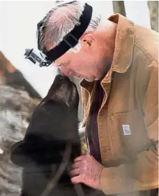  ??  ?? Close interactio­n: Jake the bear cub greeting Kilham at his enclosure.