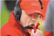  ?? REED HOFFMANN/ASSOCIATED PRESS ?? KC coach Andy Reid made the second best fourth-down call of the postseason, according to data company EdjSports, when the Chiefs gambled vs. Cleveland on Sunday,