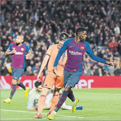  ?? PERE PUNTÍ ?? Ousmane Dembélé marcó un gol ante el Lyon pero se resintió de su lesión y deberá estar de tres a cuatro semanas en el dique secoFOTO: