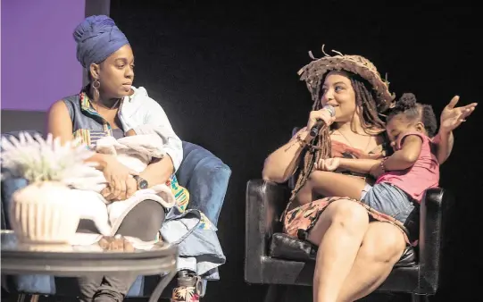  ?? ALEXIA FODERE for The Miami Herald ?? Athena Guice, right, talks in the Little Haiti Cultural Center on April 13 during the Birth Justice Film Screening and a panel discussion on the closure of the maternity ward at North Shore Hospital.