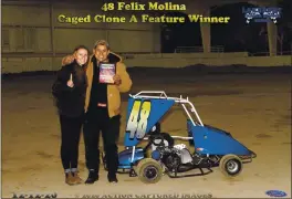  ??  ?? #48 Felix Molina from San Francisco won the Caged Clone main event at Lakeport Indoor.