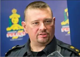  ?? Herald photo by Ian Martens ?? Lethbridge Police Chief Rob Davis speaks at a news conference to address concerns regarding the incident last month involving a woman’s racist rant toward four men at a local diner. @IMartensHe­rald