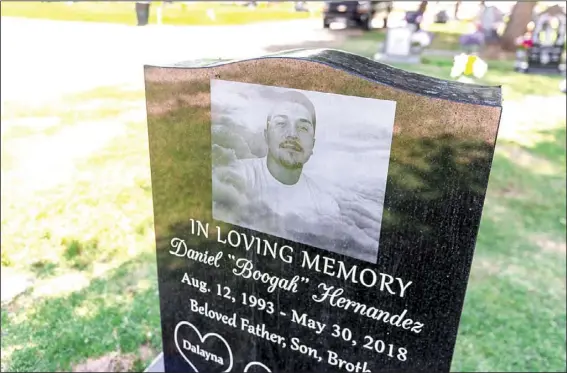  ?? PHOTO VINCENT OSUNA ?? The burial headstone of the late Daniel Hernandez Jr. at Riverview Cemetery on Friday in Brawley. The family of Hernandez, who was murdered in 2018, seeks justice as no one has been sentenced for his murder.