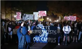  ?? Zach D Roberts/NurPhoto/Rex/Shuttersto­ck ?? Protesters at Penn State on Monday. ‘It’s dizzying, baffling, and clear the university did a really bad job,’ one protester said. Photograph: