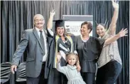  ?? Picture: DRIK MOGGEE ?? DRIVEN TO SUCCEED: Tiffany Kameel, 29, celebrates with her loved ones after graduating from Varsity College in Gqeberha with a Bachelor of Education in Intermedia­te Phase. She is flanked by her father, Pieter, mother Florence, and sister Clarisha Kivedo. Her delighted daughter, Teneekah, is in front