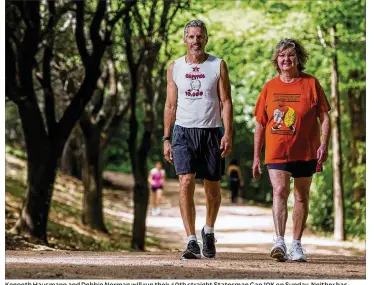  ?? TAMIR KALIFA / AMERICAN-STATESMAN ?? Kenneth Hausmann and Debbie Norman will run their 40th straight Statesman Cap 10K on Sunday. Neither has missed a race.