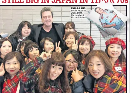  ?? Pic: Jeff Holmes ?? FAN-A-LANG Les in Japan in 2018. Inset, the new book.