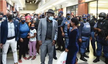  ?? Photograph: Anadolu Agency/Getty Images ?? South Africa’s police minister, Bheki Cele, on a visit to Cape Town on Sunday as the country’s Covid-19 crisis worsened.