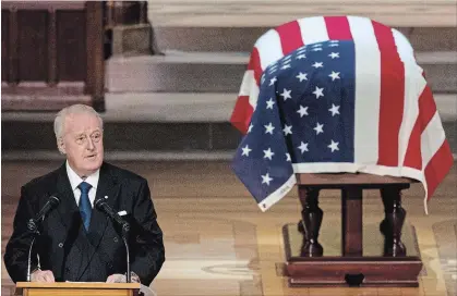  ?? ANDREW HARNIK THE ASSOCIATED PRESS ?? Former Canadian Prime Minister Brian Mulroney speaks during the State Funeral for former President George H.W. Bush at the National Cathedral, Wednesday, in Washington.