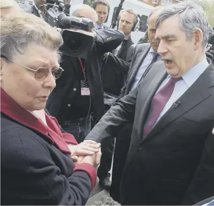  ??  ?? 0 Gordon Brown meets his political nemesis Gillian Duffy in Rochdale – and the rest is history