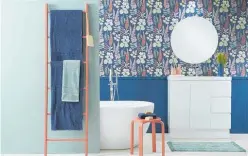  ?? ?? This bathroom features on-trend bold floral wallpaper Resene Wallpaper Collection E384534 with pops of coral in Resene Apple Blossom. Project by Vanessa Nouwens, image by Bryce Carleton. Below right, arches are a big trend, as are warm neutrals and Resene Wallpaper Collection AGA101 combines both.