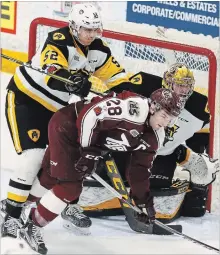  ?? CLIFFORD SKARSTEDT THE PETERBOROU­GH EXAMINER ?? Nicolas Mattinen, left, and Robert Thomas are two of only four Bulldogs who have experience playing in the second round of the OHL playoffs.