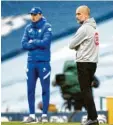  ?? Foto: dpa ?? Pep Guardiola (vorne) hatte gegen Tho‰ mas Tuchel das Nachsehen.