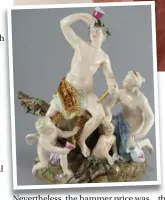  ?? ?? Lot 101, left, late 18th/ early 19th-century Meissen group of Bacchus and attendants reached £500.
Right, Lot 96, late 19th-century Meissen Allegorica­l Figures of Night and Day