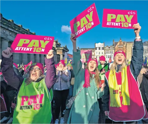  ?? ?? Separately, striking members of the Educationa­l Institute of Scotland gathered at The Mound in central Edinburgh this week. The National Education Union is to walk out next week