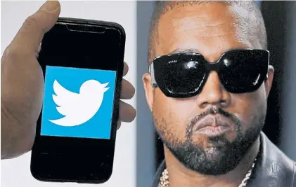  ?? AFP ?? Expulsado. Twitter sacó de su plataforma al magnate del hip hop Kanye West por sus mensajes racistas.