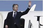  ?? AP ?? US Secretary of State Antony Blinken boards his plane to leave Abu Dhabi for talks in Saudi Arabia yesterday