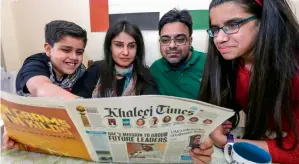  ?? — Photo by Dhes Handumon ?? Faraz Izhar, Iram Rizvi and their children are avid readers of Khaleej Times.