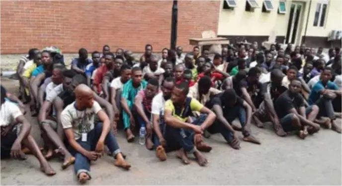  ??  ?? Some of the arrested Badoo suspects