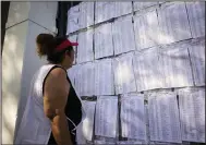  ?? (AP/Andres Nunes) ?? A woman checks her ID number outside a voting center Sunday during general elections in Managua, Nicaragua.