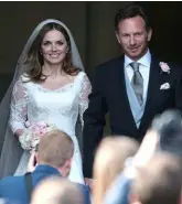  ??  ?? FROM LEFT: At a Royal Gala Performanc­e in 1997, Ginger patted Prince Charles on the bottom; marriage to Christian Horner in 2015; Geri, Bluebell and Christian are a “team”.