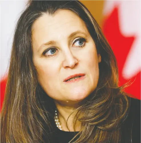  ?? BLAIR GABLE / REUTERS ?? Twitter placed a “manipulate­d media” label on one of Finance Minister Chrystia Freeland’s Tweets on Sunday.