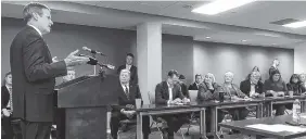  ?? AP PHOTO/JONATHAN MATTISE ?? Gov.-elect Bill Lee addresses the Tennessee Senate Republican caucus Monday at the Cordell Hull legislativ­e building in Nashville during their meeting to nominate leaders before the upcoming legislativ­e session that begins in January.